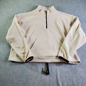 Victoria Secret Pink Sweater Womens XL Ivory Fuzzy 1/4 Zip Pullover